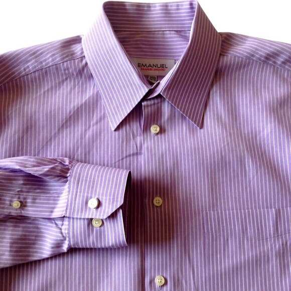 Emanuel Ungaro Men's Shirt 16-1/2 34/35 Purple Striped Button Down - Picture 2 of 5